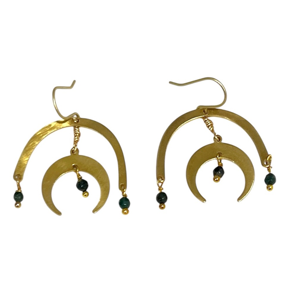 Hand Crafted Raw Brass & Moss Agate Dangle Earrings